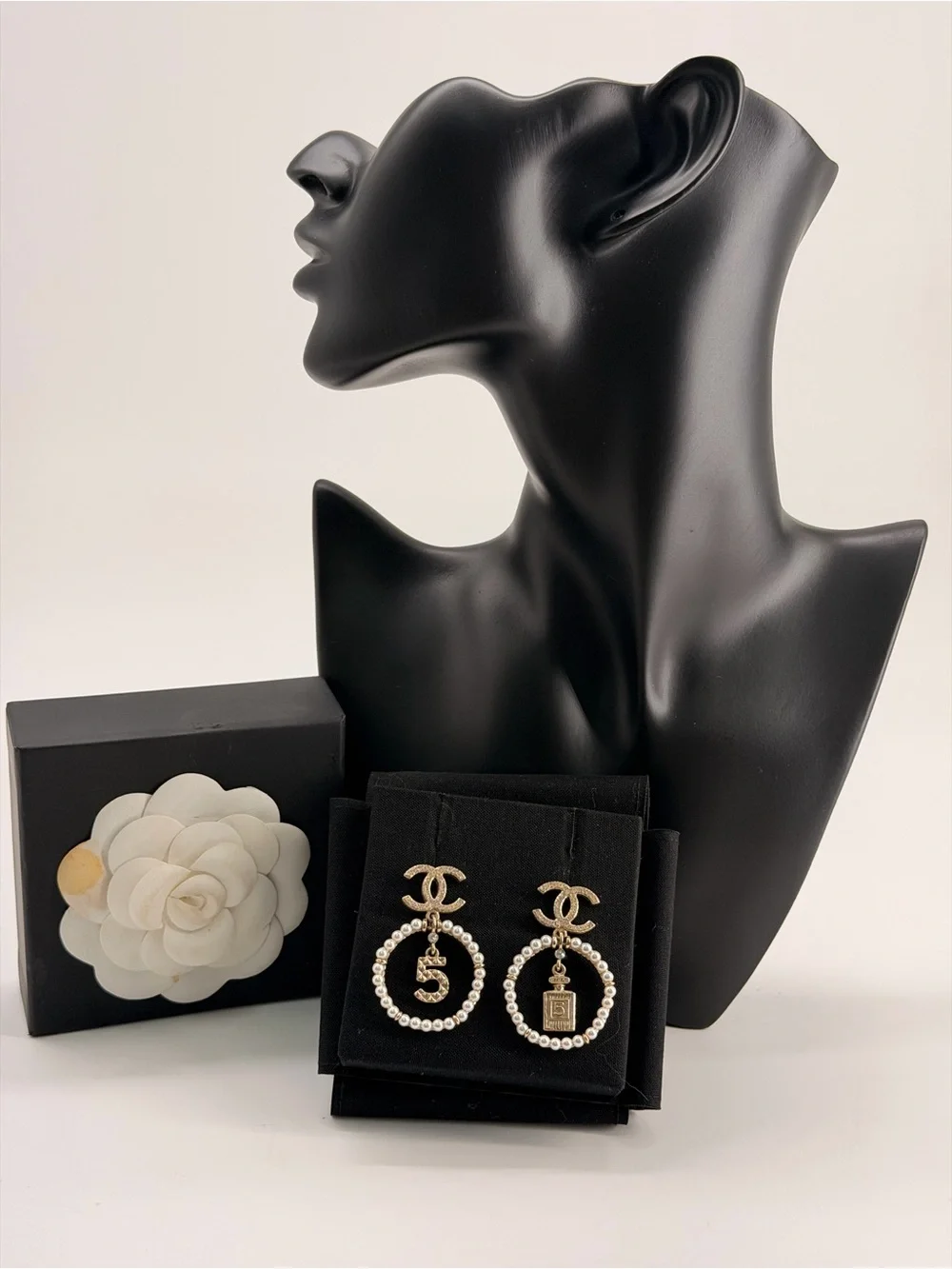 Chanel Faux Pearl & Strass CC Drop Earrings